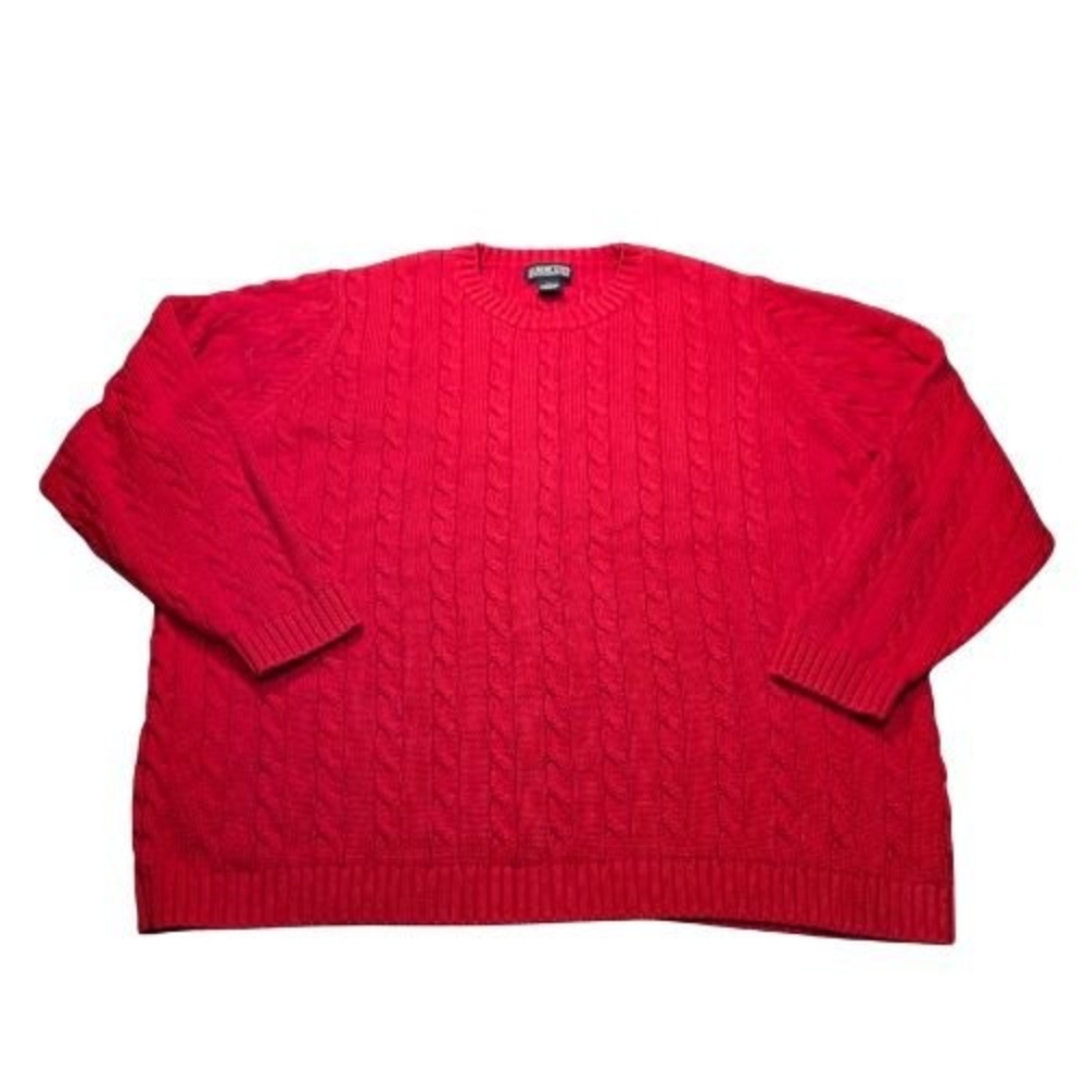 Vintage Lands End Red Cable Knit Sweater Womens Plus 2X Crew Neck Pullover 90s